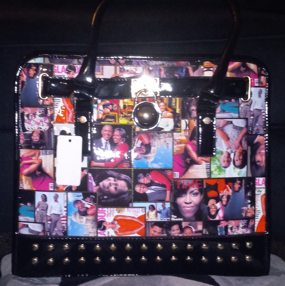 Glossy Michelle Obama Magazine Collage Bag! With Crossbody strap.